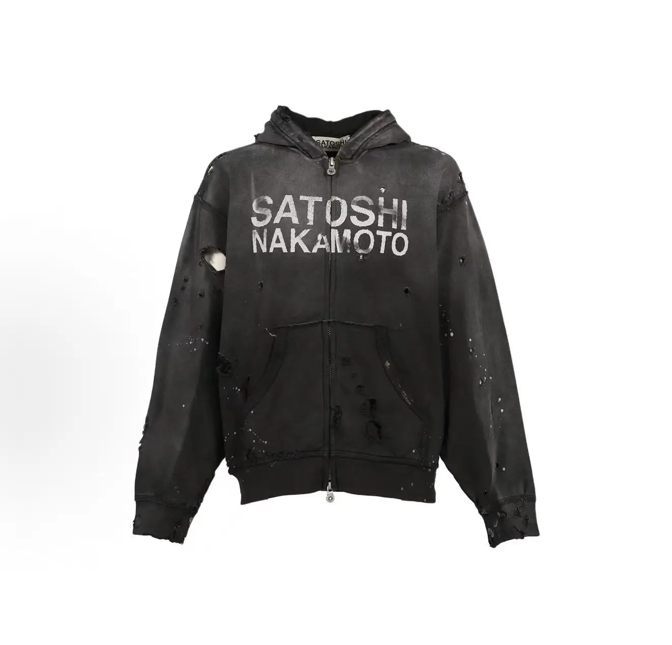 WASHED SATOSHI NAKAMOTO 26SS Luke Logo-Printed Hole Cardigan Hoodie Men Women High Quality Heavy Fabric Hooded Pullover