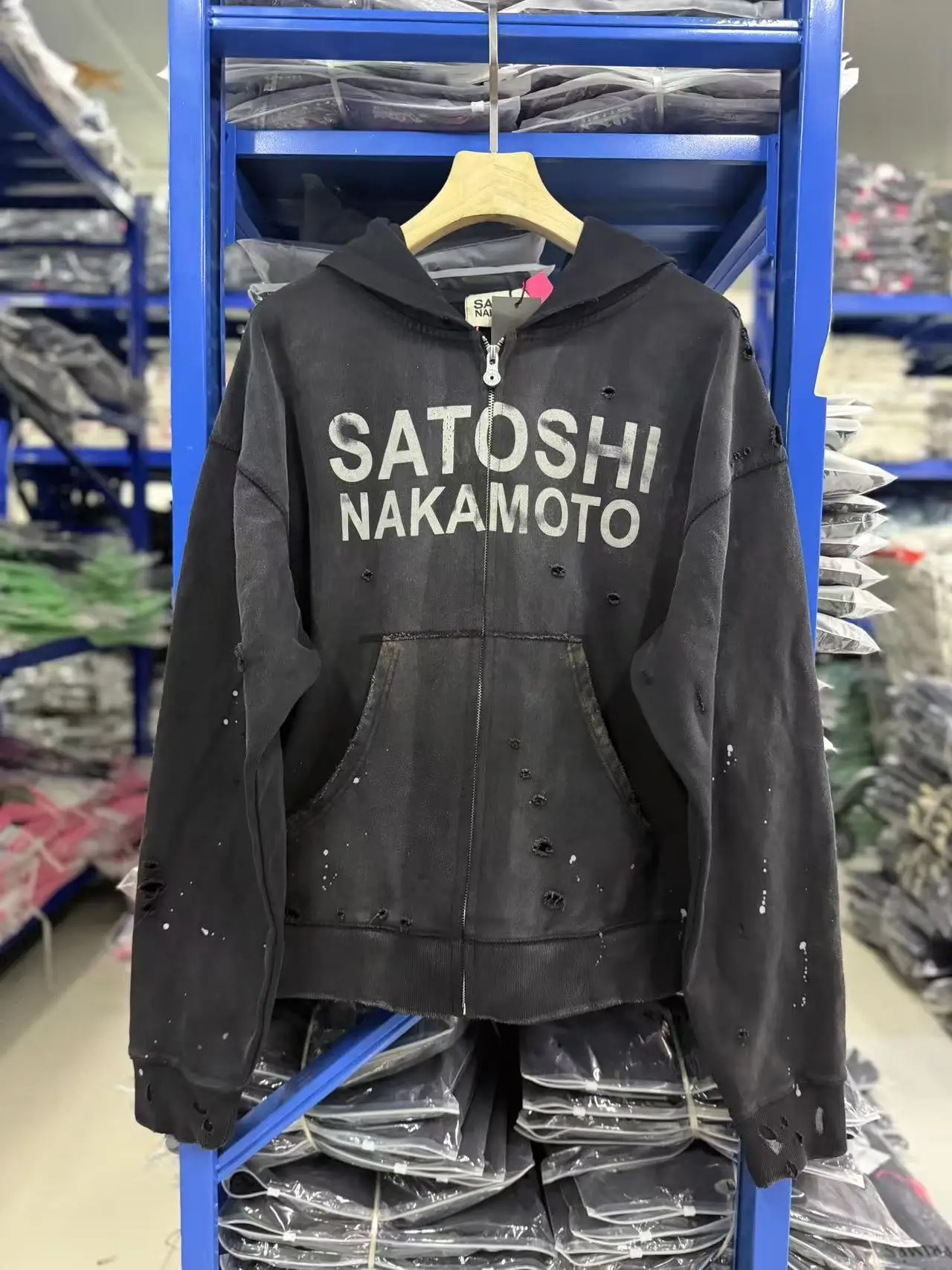 WASHED SATOSHI NAKAMOTO 26SS Luke Logo-Printed Hole Cardigan Hoodie Men Women High Quality Heavy Fabric Hooded Pullover