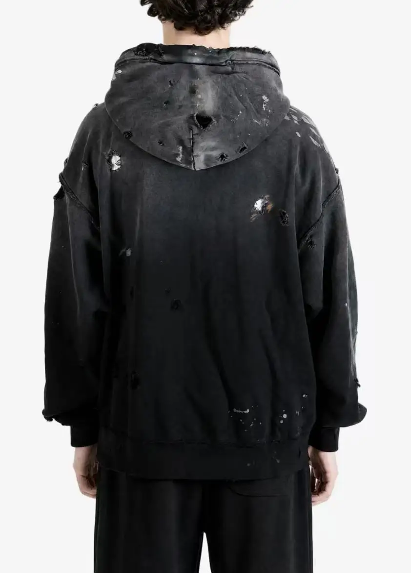 WASHED SATOSHI NAKAMOTO 26SS Luke Logo-Printed Hole Cardigan Hoodie Men Women High Quality Heavy Fabric Hooded Pullover