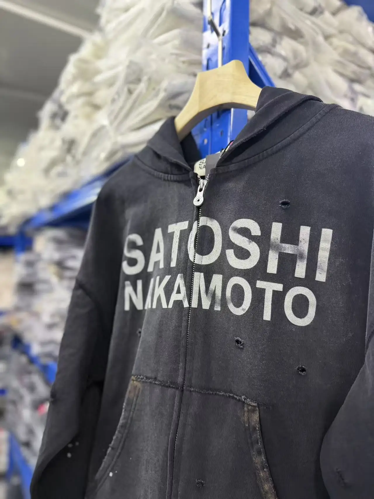 WASHED SATOSHI NAKAMOTO 26SS Luke Logo-Printed Hole Cardigan Hoodie Men Women High Quality Heavy Fabric Hooded Pullover