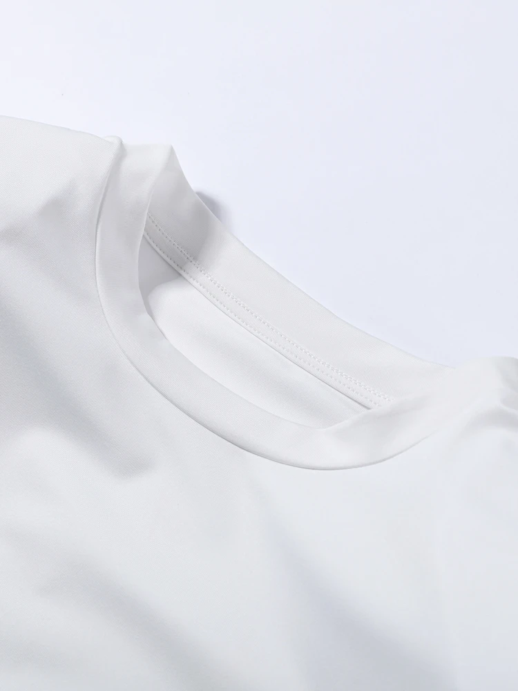Women's Casual Commuting Clothing Trendy Minimalist White Padded Shoulder T-shirt Cozy Oversized Crew Neck Short Sleeve Tee Tops