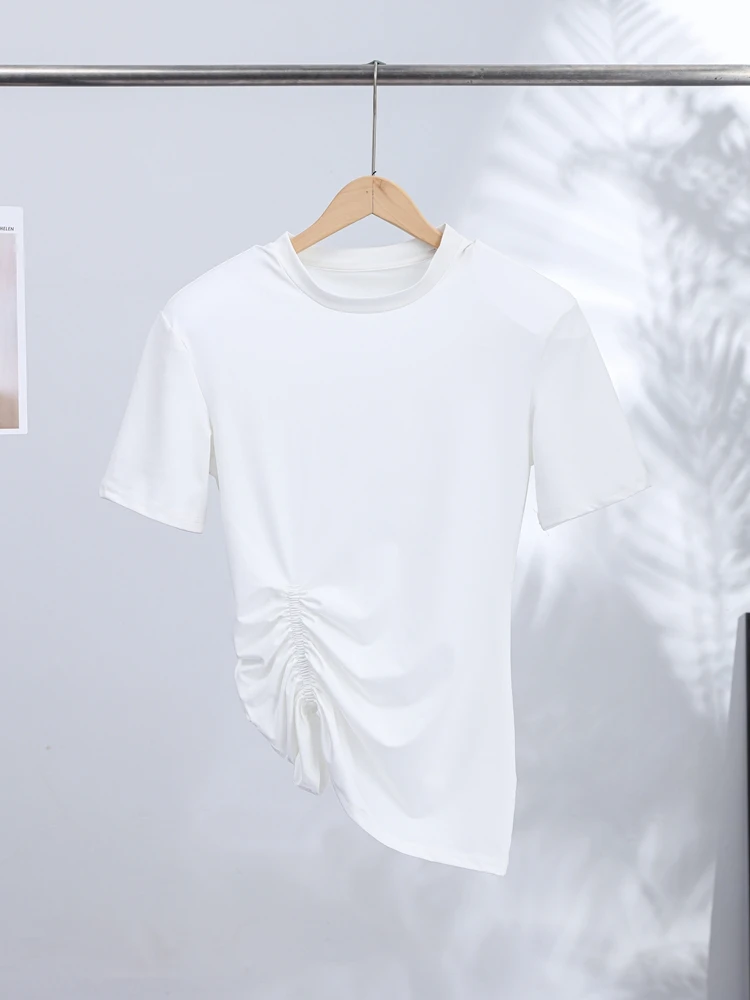 Women's Casual Commuting Clothing Trendy Minimalist White Padded Shoulder T-shirt Cozy Oversized Crew Neck Short Sleeve Tee Tops