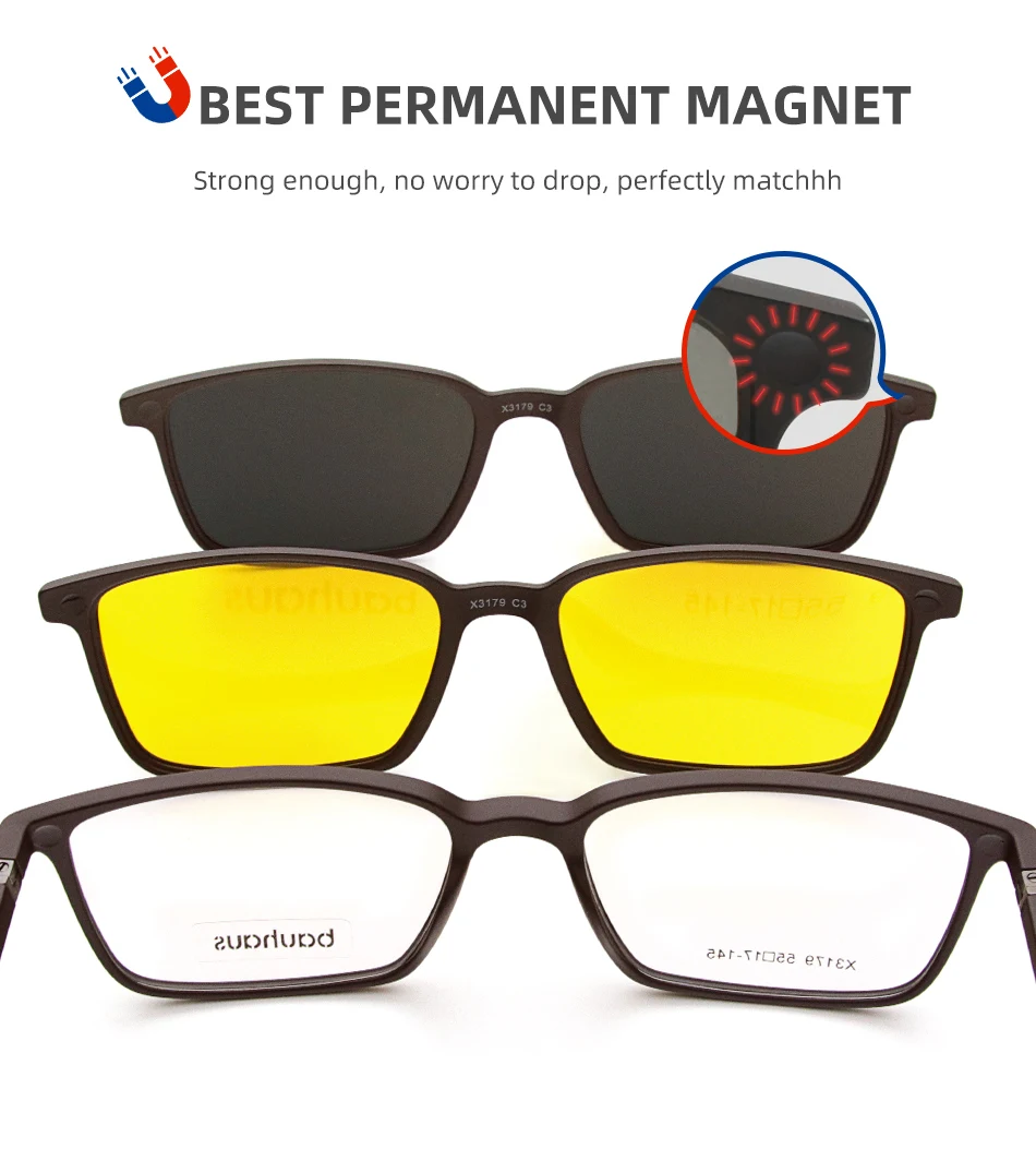 2+1 Lenes Magnet Sunglasses Clip Mirrored Clip On Sunglasses Clip On Glasses Men Polarized Custom Prescription Myopia X3179