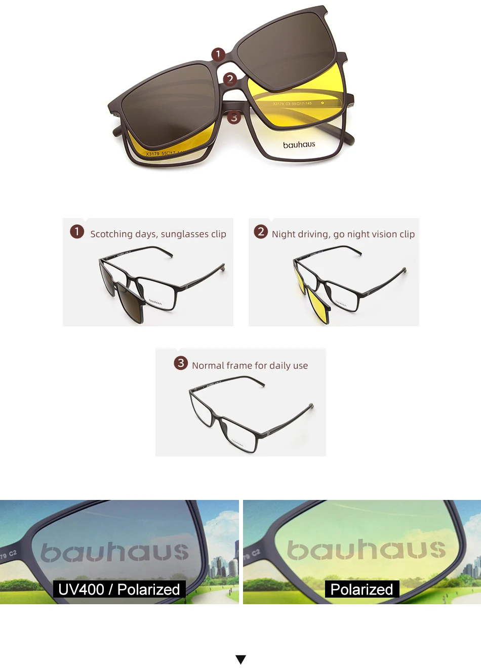2+1 Lenes Magnet Sunglasses Clip Mirrored Clip On Sunglasses Clip On Glasses Men Polarized Custom Prescription Myopia X3179