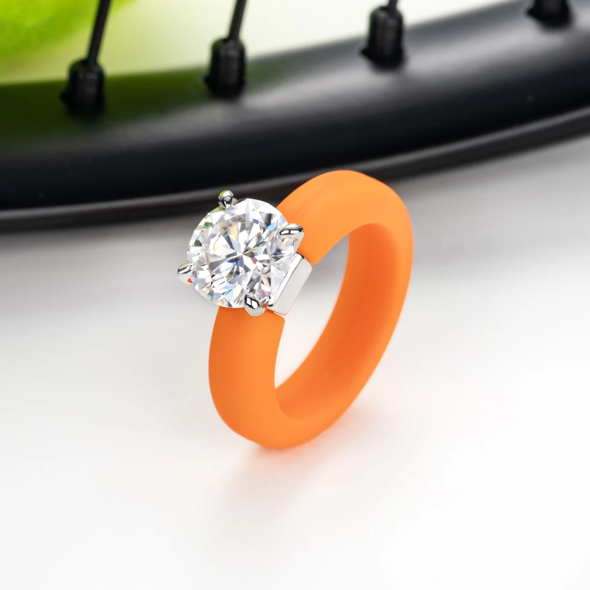 MossanRappr 3.5ct D Color Moissanite Silicone Ring 925 Sterling Silver Solitaire Engagement Ring for Women Rubber Wedding Bands