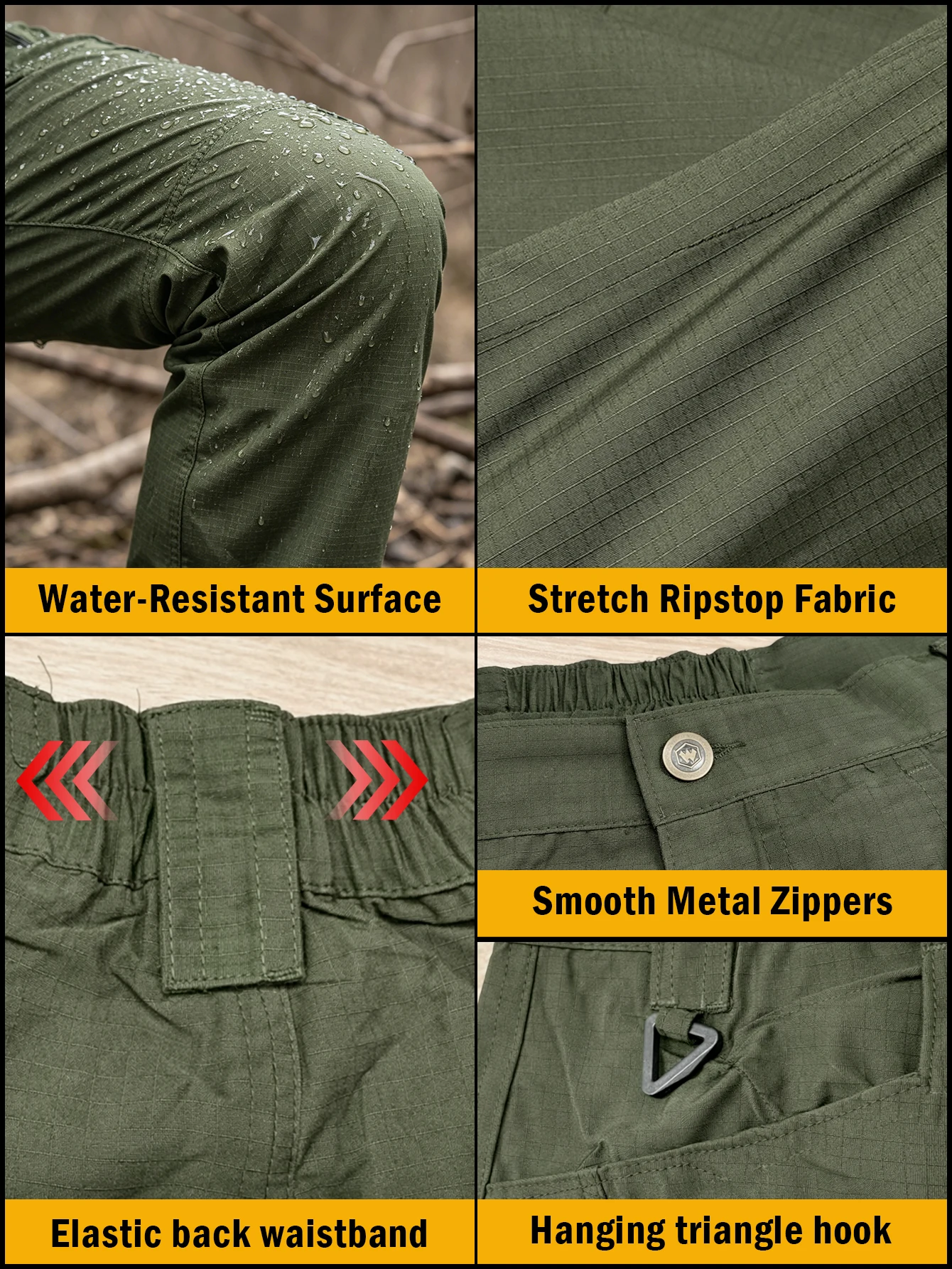 Men's Stretch Tactical Pants, Water Resistant Ripstop Cargo Pants, Lightweight EDC Hiking Work Pants, Ships from US