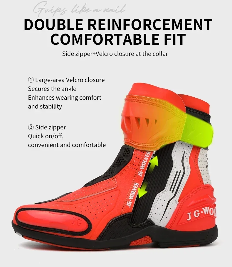 High Top Motorbike Boots Racing Riding Shoes Breathable Anti Slip TPU Protective Side Zipper Rubber Sole Motorcycle Boots Men