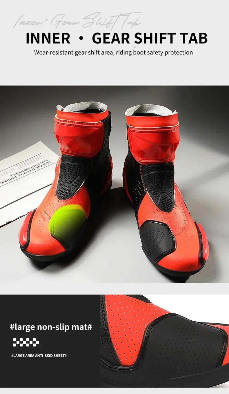 High Top Motorbike Boots Racing Riding Shoes Breathable Anti Slip TPU Protective Side Zipper Rubber Sole Motorcycle Boots Men