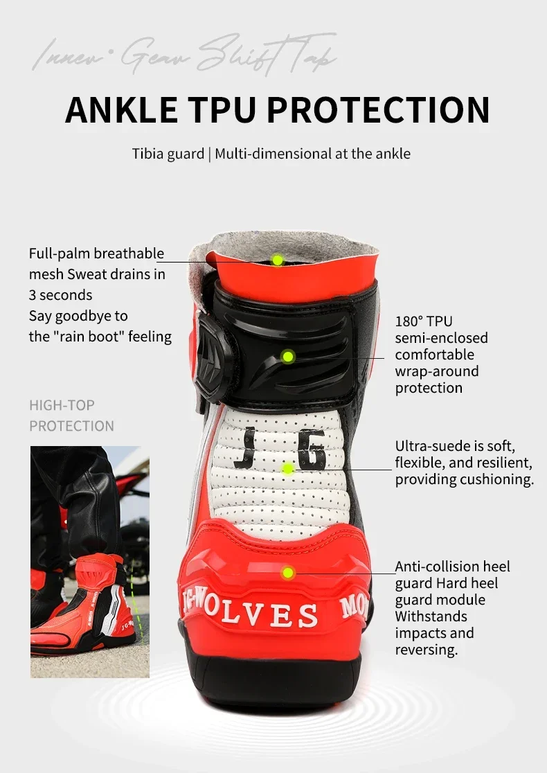 High Top Motorbike Boots Racing Riding Shoes Breathable Anti Slip TPU Protective Side Zipper Rubber Sole Motorcycle Boots Men