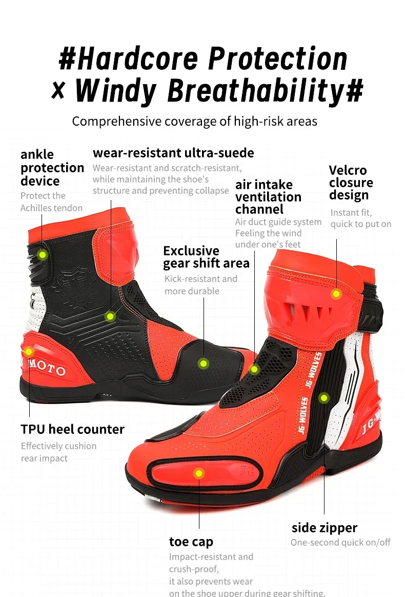 High Top Motorbike Boots Racing Riding Shoes Breathable Anti Slip TPU Protective Side Zipper Rubber Sole Motorcycle Boots Men