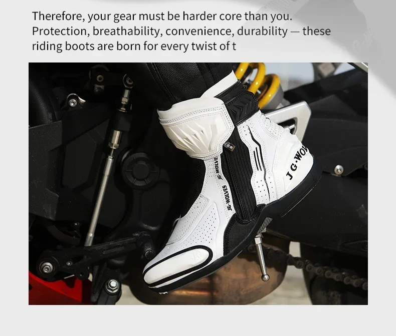 High Top Motorbike Boots Racing Riding Shoes Breathable Anti Slip TPU Protective Side Zipper Rubber Sole Motorcycle Boots Men