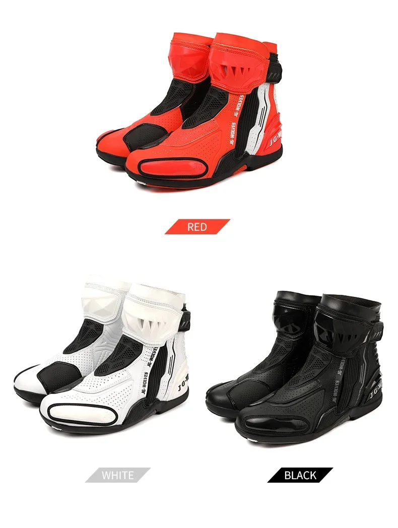 High Top Motorbike Boots Racing Riding Shoes Breathable Anti Slip TPU Protective Side Zipper Rubber Sole Motorcycle Boots Men