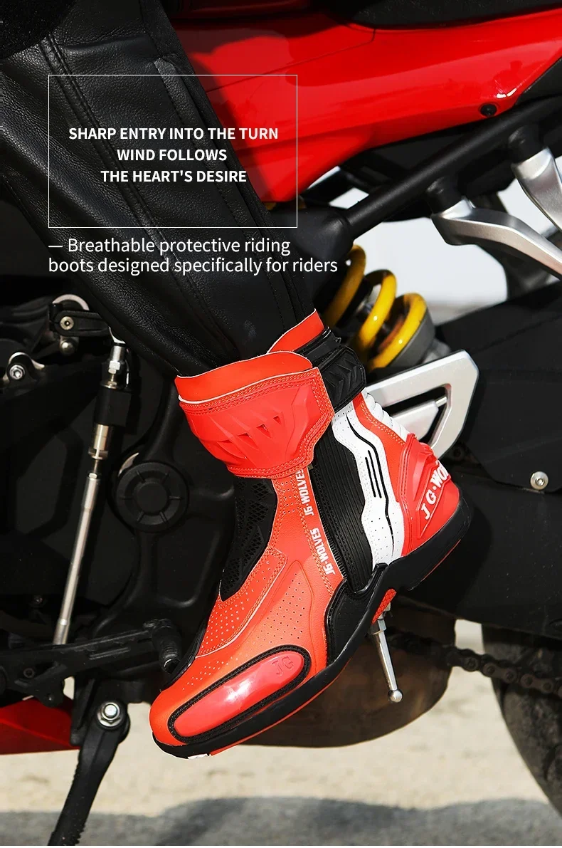 High Top Motorbike Boots Racing Riding Shoes Breathable Anti Slip TPU Protective Side Zipper Rubber Sole Motorcycle Boots Men
