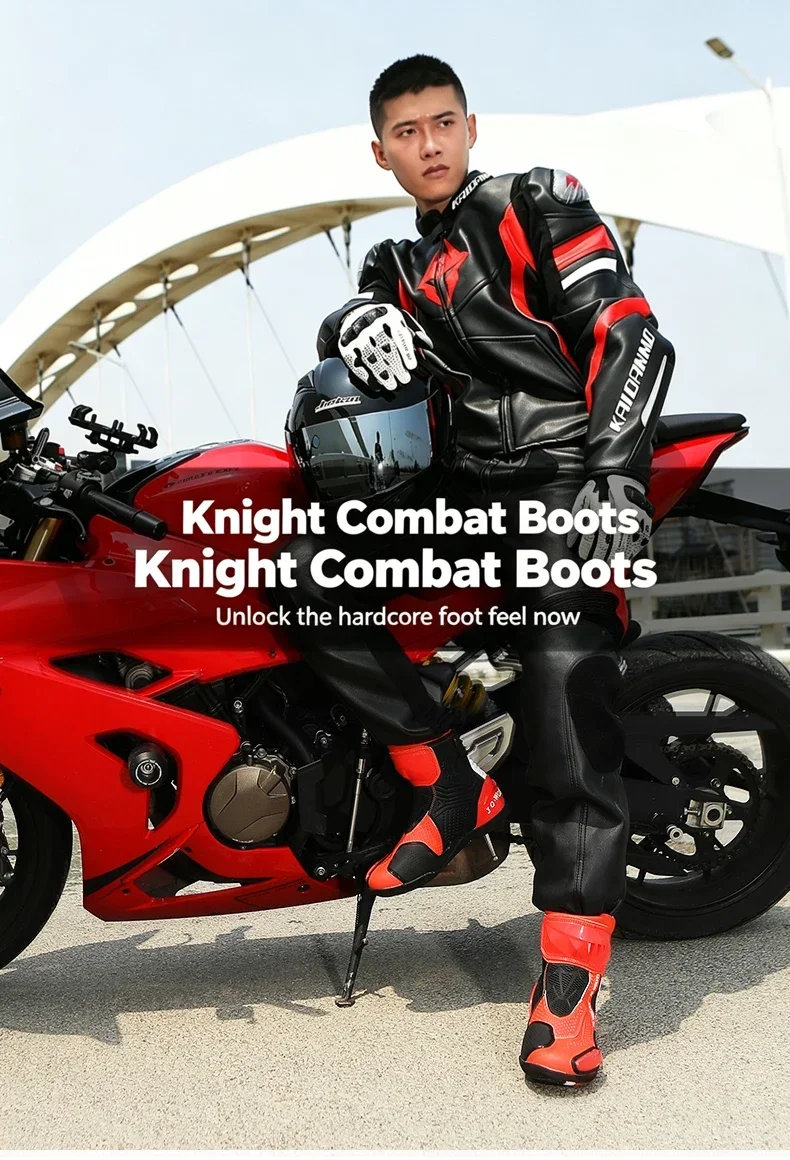 High Top Motorbike Boots Racing Riding Shoes Breathable Anti Slip TPU Protective Side Zipper Rubber Sole Motorcycle Boots Men