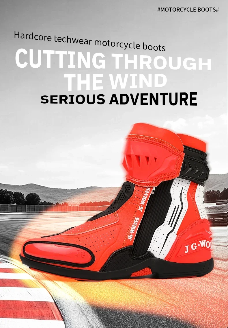 High Top Motorbike Boots Racing Riding Shoes Breathable Anti Slip TPU Protective Side Zipper Rubber Sole Motorcycle Boots Men