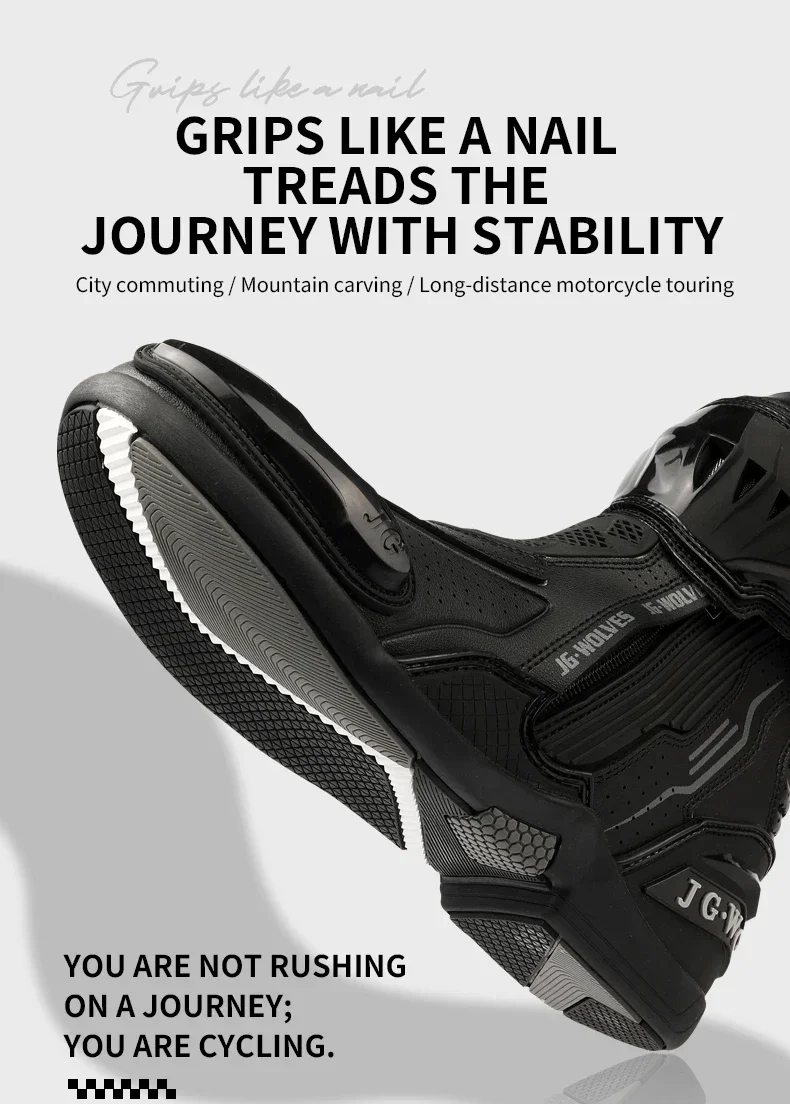High Top Motorbike Boots Racing Riding Shoes Breathable Anti Slip TPU Protective Side Zipper Rubber Sole Motorcycle Boots Men