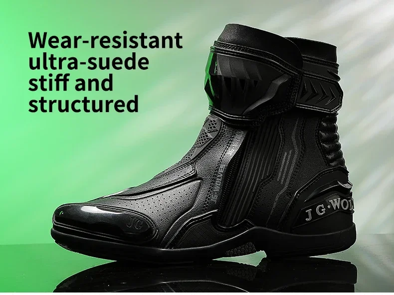 High Top Motorbike Boots Racing Riding Shoes Breathable Anti Slip TPU Protective Side Zipper Rubber Sole Motorcycle Boots Men
