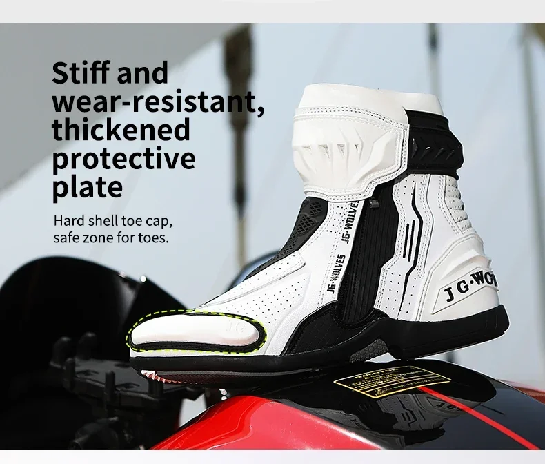 High Top Motorbike Boots Racing Riding Shoes Breathable Anti Slip TPU Protective Side Zipper Rubber Sole Motorcycle Boots Men