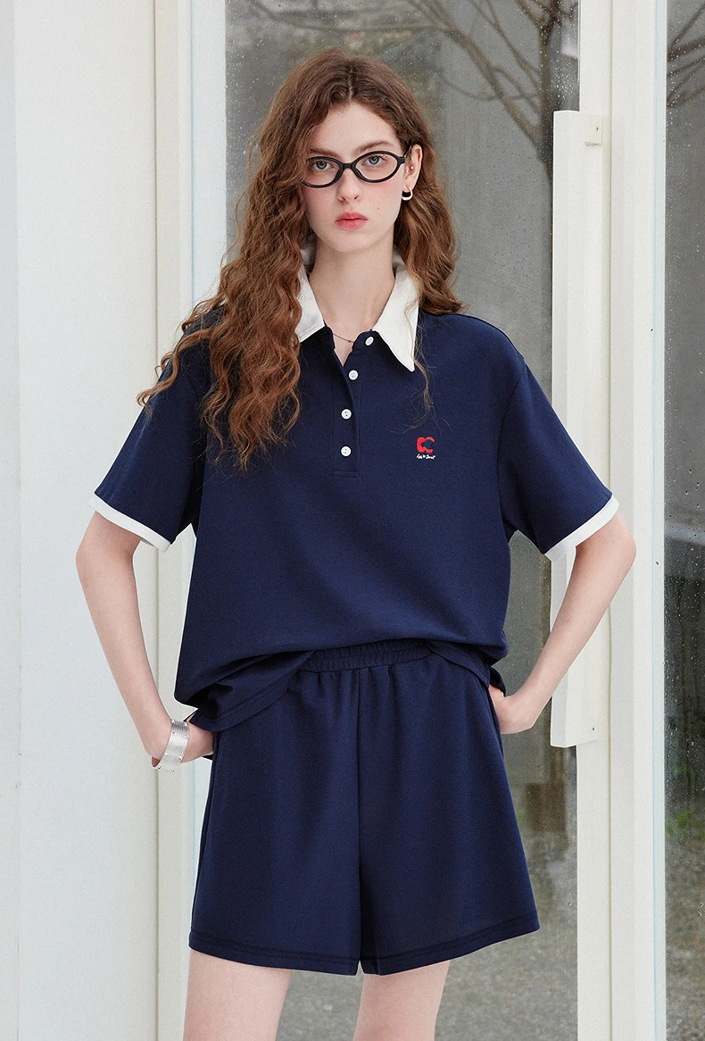 TOYOUTH Qingcongquan Women's Polo Shirt Shorts Two Piece Set 2026 Autumn New Color Block Preppy Style Casual Sports Outfits