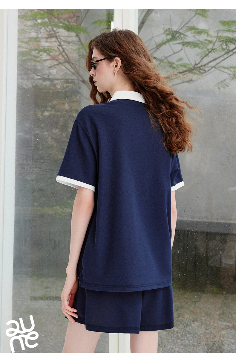 TOYOUTH Qingcongquan Women's Polo Shirt Shorts Two Piece Set 2026 Autumn New Color Block Preppy Style Casual Sports Outfits