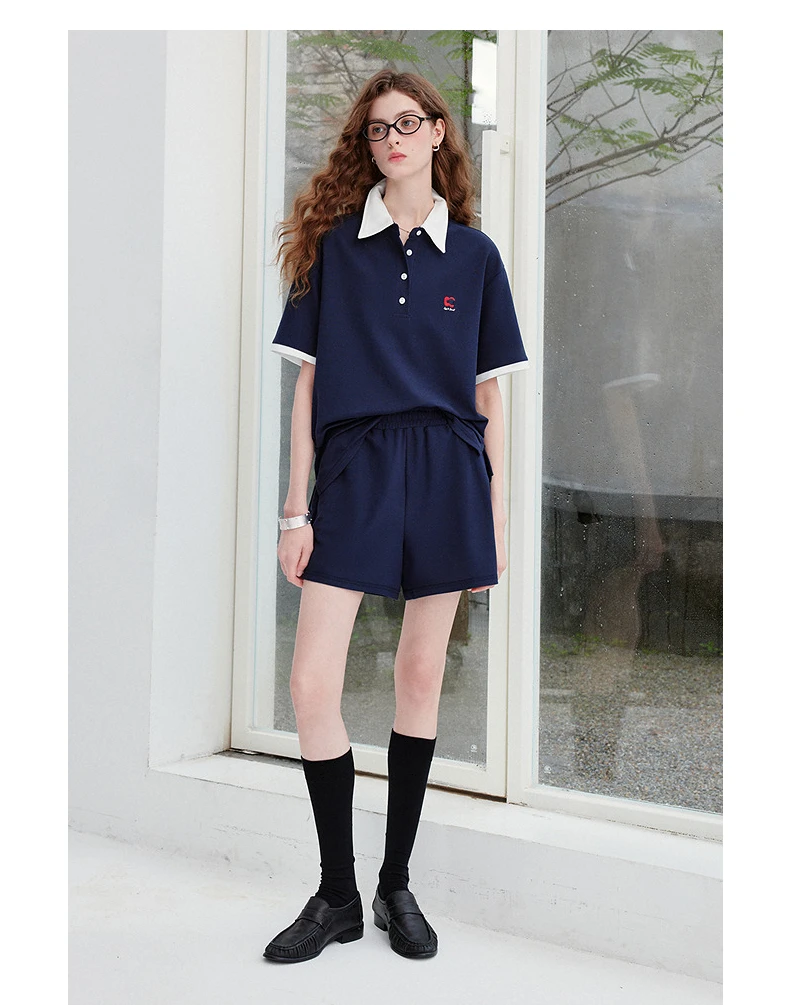 TOYOUTH Qingcongquan Women's Polo Shirt Shorts Two Piece Set 2026 Autumn New Color Block Preppy Style Casual Sports Outfits