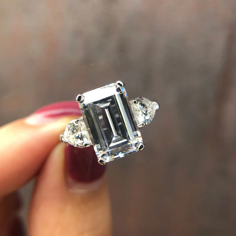 OEVAS 7 Carats High Carbon Diamond Sparkling Zircon Wedding Rings For Women Top Quality 100% 925 Sterling Silver Party Jewelry