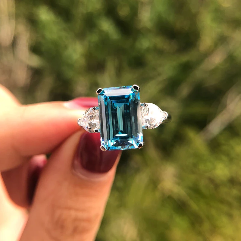 OEVAS 7 Carats High Carbon Diamond Sparkling Zircon Wedding Rings For Women Top Quality 100% 925 Sterling Silver Party Jewelry