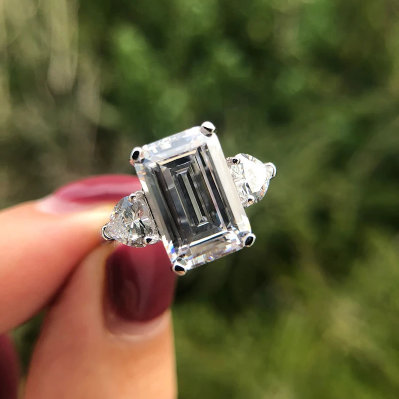 OEVAS 7 Carats High Carbon Diamond Sparkling Zircon Wedding Rings For Women Top Quality 100% 925 Sterling Silver Party Jewelry