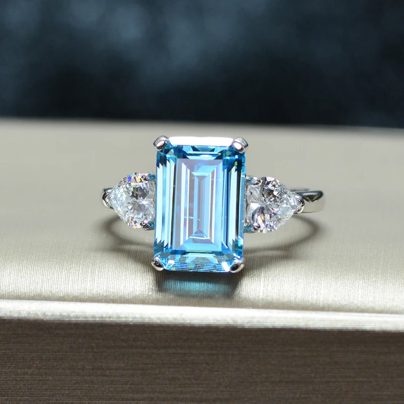 OEVAS 7 Carats High Carbon Diamond Sparkling Zircon Wedding Rings For Women Top Quality 100% 925 Sterling Silver Party Jewelry