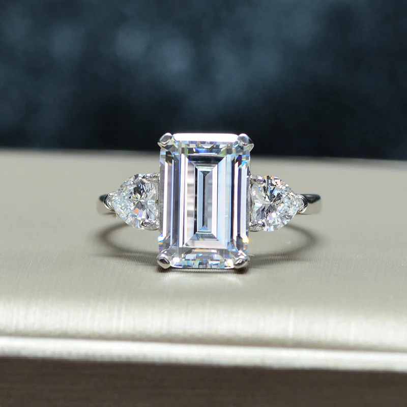 OEVAS 7 Carats High Carbon Diamond Sparkling Zircon Wedding Rings For Women Top Quality 100% 925 Sterling Silver Party Jewelry