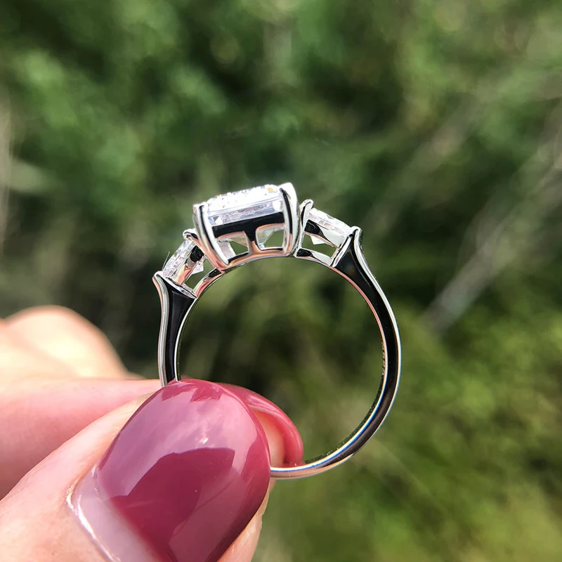OEVAS 7 Carats High Carbon Diamond Sparkling Zircon Wedding Rings For Women Top Quality 100% 925 Sterling Silver Party Jewelry
