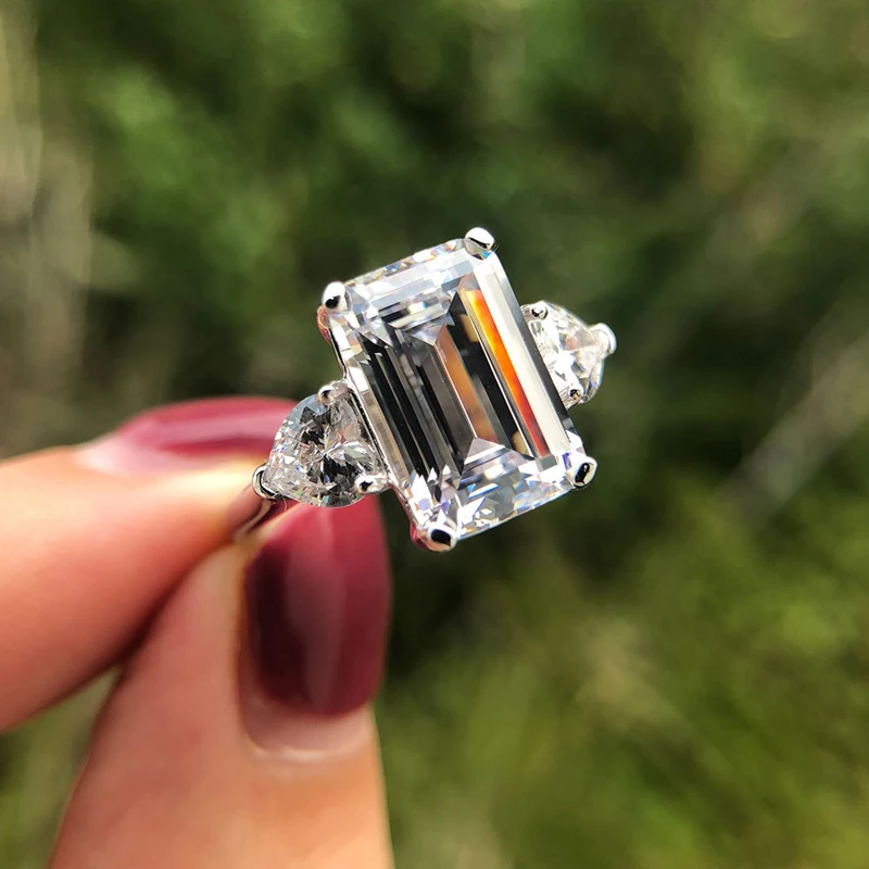 OEVAS 7 Carats High Carbon Diamond Sparkling Zircon Wedding Rings For Women Top Quality 100% 925 Sterling Silver Party Jewelry