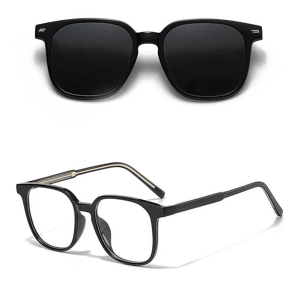 HBK Fashion Men's Magnetic Clip Sunglasses Set Flip Function 2-in-1 Vintage Polarized Sunglasses Women's Decorative Sunglasses