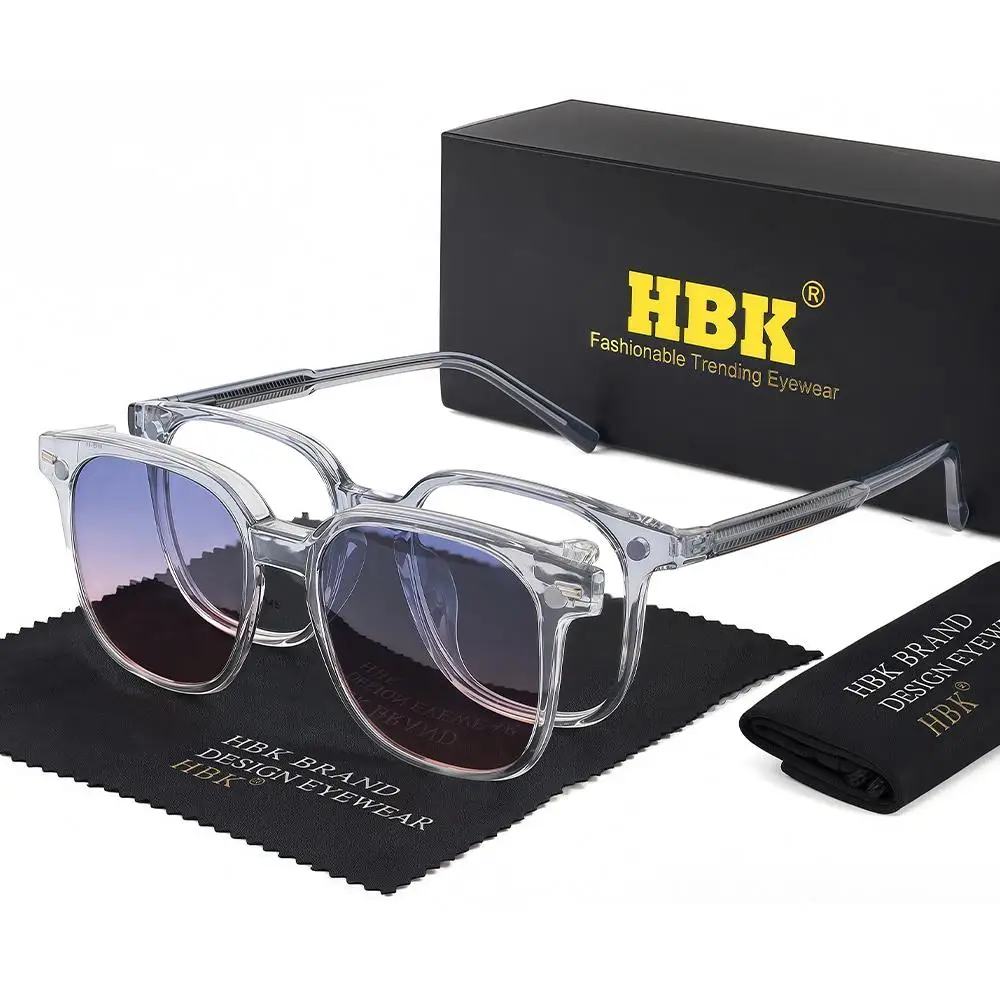 HBK Fashion Men's Magnetic Clip Sunglasses Set Flip Function 2-in-1 Vintage Polarized Sunglasses Women's Decorative Sunglasses