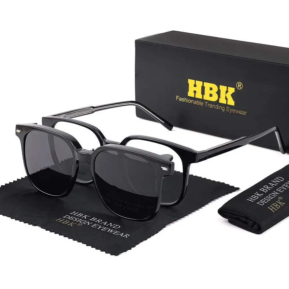 HBK Fashion Men's Magnetic Clip Sunglasses Set Flip Function 2-in-1 Vintage Polarized Sunglasses Women's Decorative Sunglasses