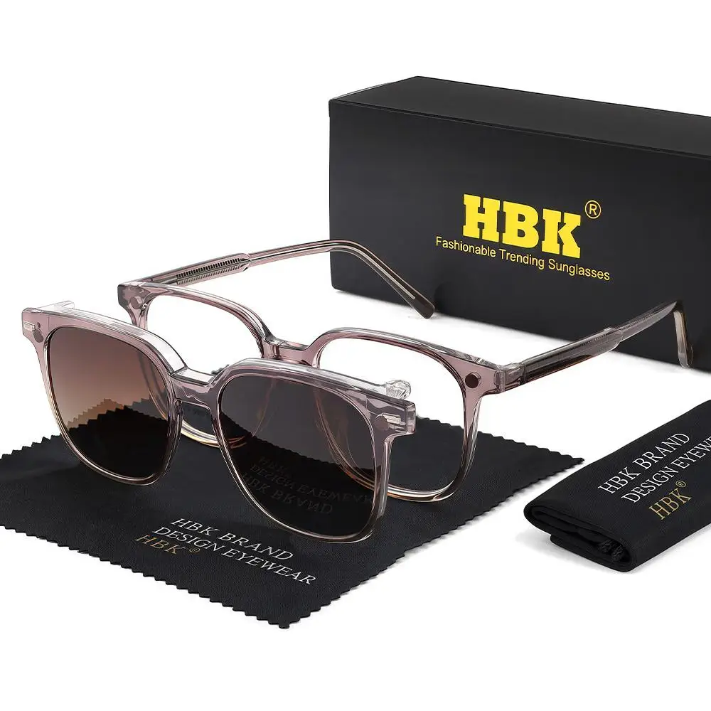 HBK Fashion Men's Magnetic Clip Sunglasses Set Flip Function 2-in-1 Vintage Polarized Sunglasses Women's Decorative Sunglasses