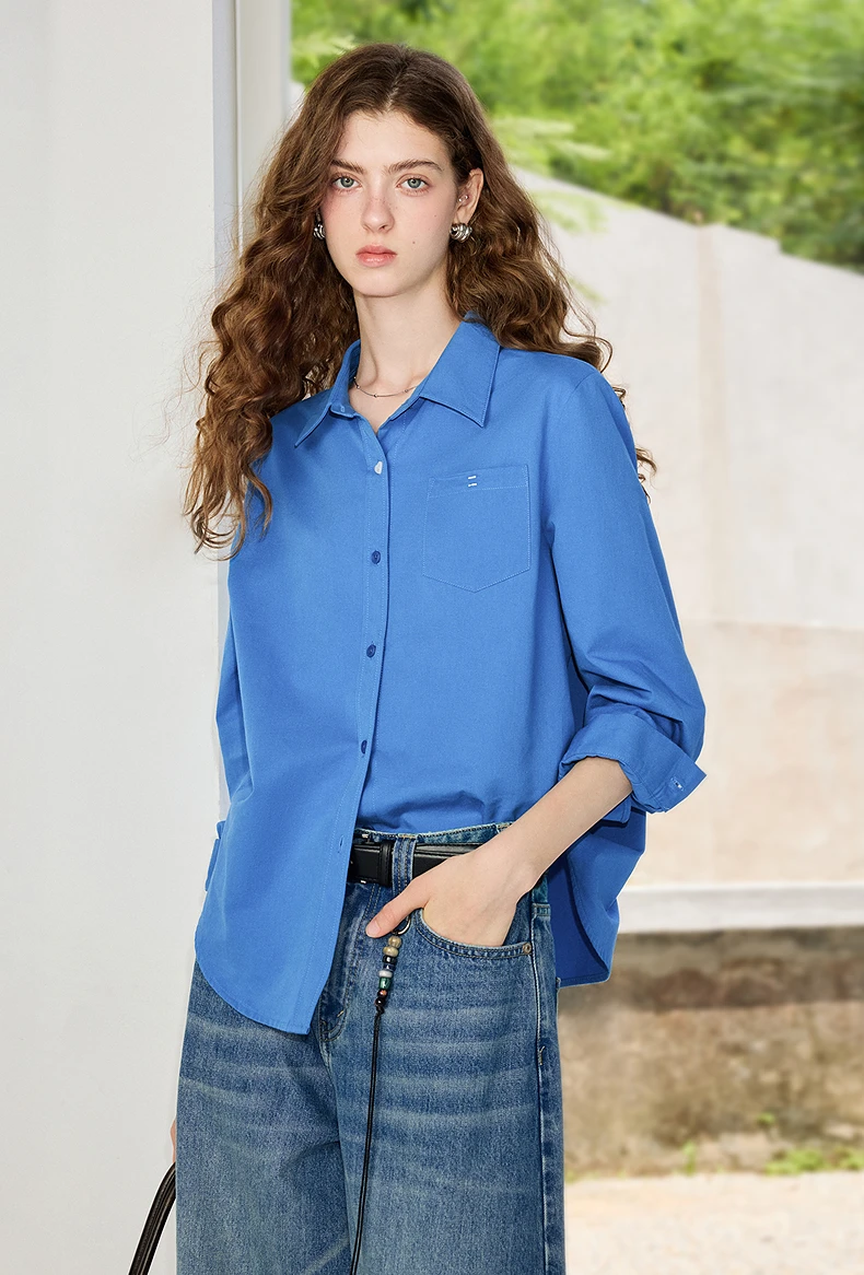 TOYOUTH Women's Pure Cotton Cavalry Twill Blouse 2026 Autumn New Long Sleeve Loose Fit Athletic Preppy Lazy Commute Style