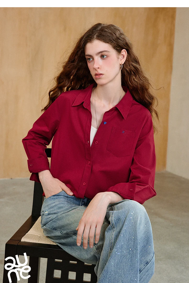 TOYOUTH Women's Pure Cotton Cavalry Twill Blouse 2026 Autumn New Long Sleeve Loose Fit Athletic Preppy Lazy Commute Style