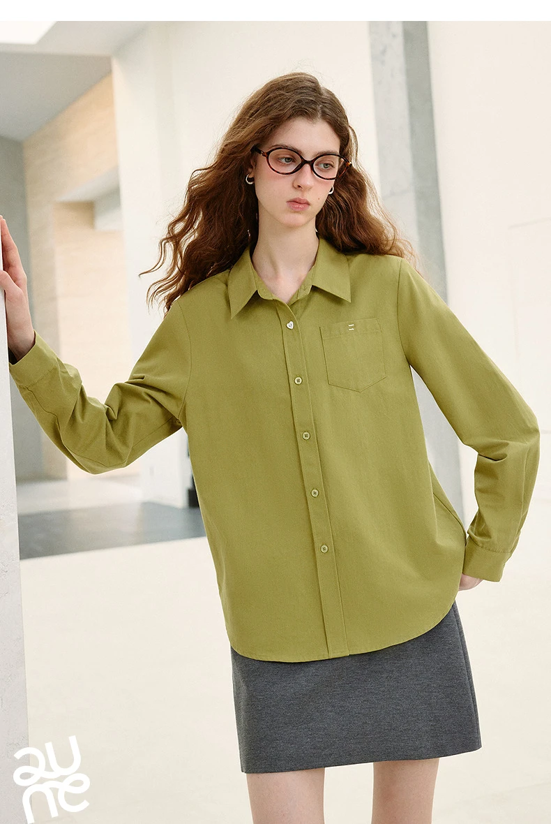 TOYOUTH Women's Pure Cotton Cavalry Twill Blouse 2026 Autumn New Long Sleeve Loose Fit Athletic Preppy Lazy Commute Style