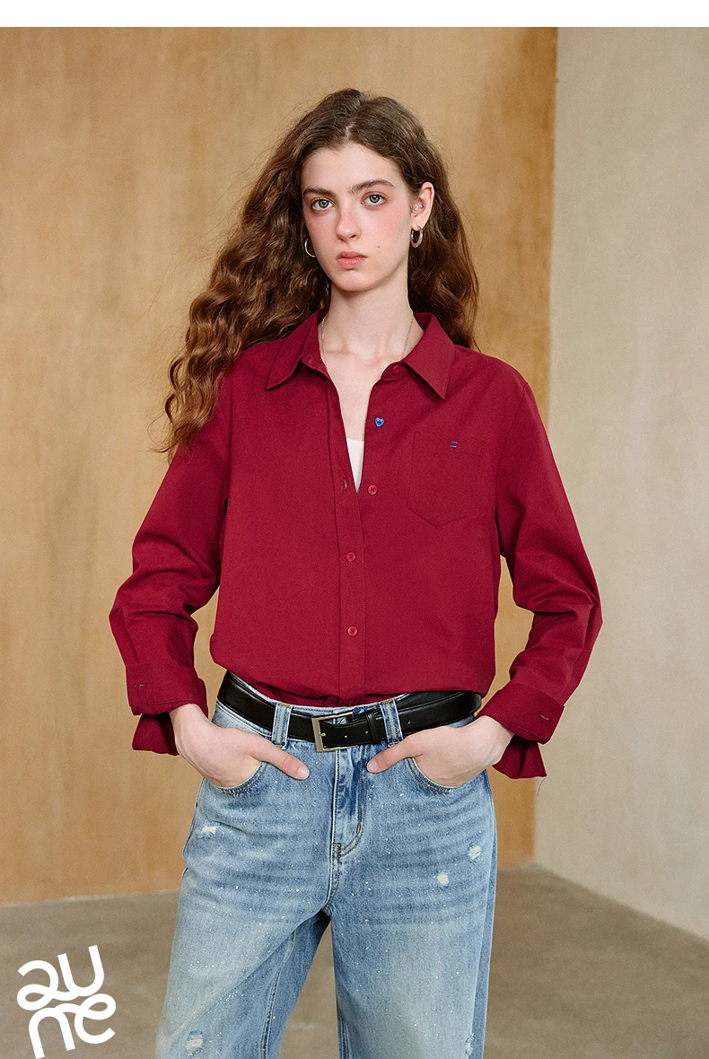 TOYOUTH Women's Pure Cotton Cavalry Twill Blouse 2026 Autumn New Long Sleeve Loose Fit Athletic Preppy Lazy Commute Style
