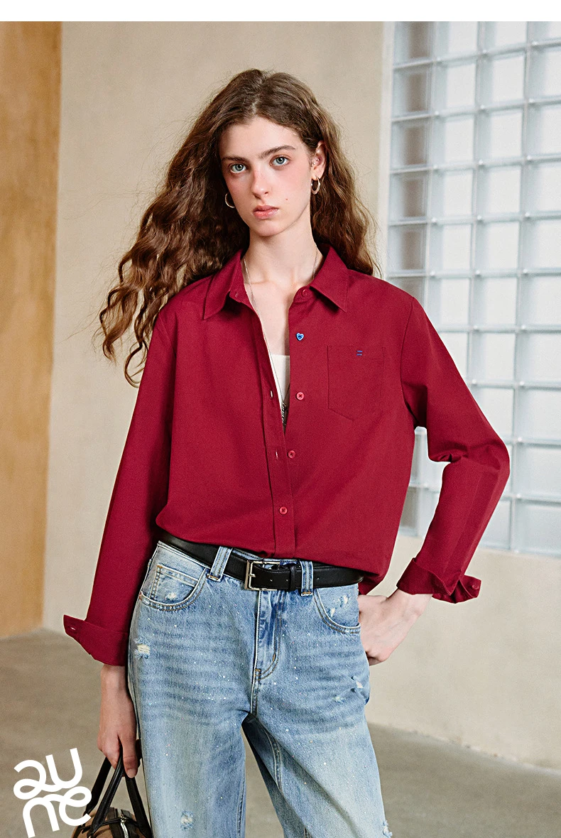 TOYOUTH Women's Pure Cotton Cavalry Twill Blouse 2026 Autumn New Long Sleeve Loose Fit Athletic Preppy Lazy Commute Style