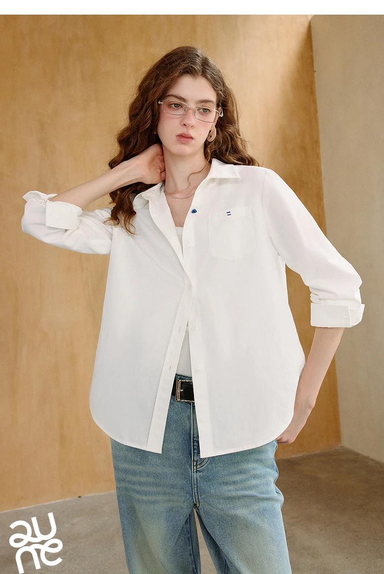 TOYOUTH Women's Pure Cotton Cavalry Twill Blouse 2026 Autumn New Long Sleeve Loose Fit Athletic Preppy Lazy Commute Style