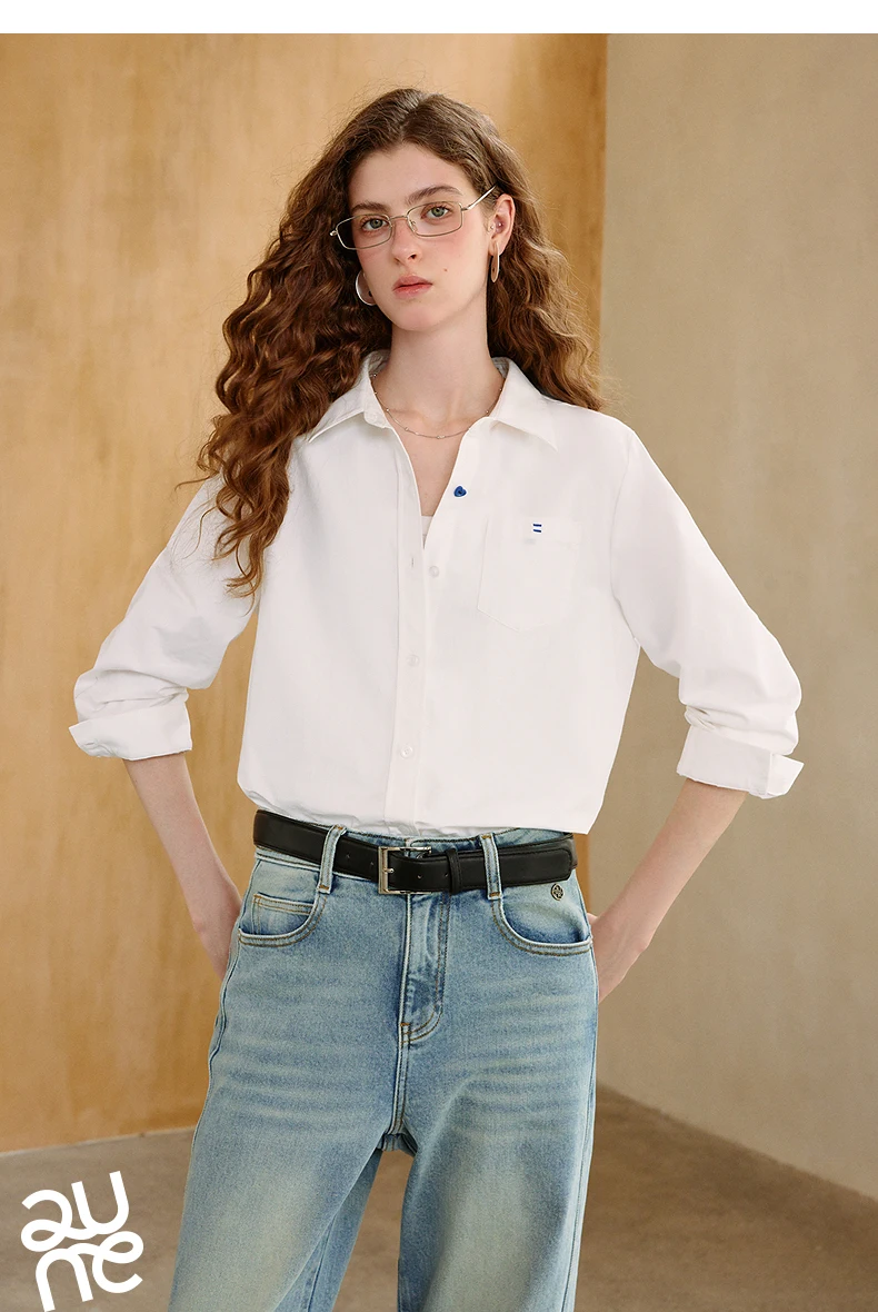 TOYOUTH Women's Pure Cotton Cavalry Twill Blouse 2026 Autumn New Long Sleeve Loose Fit Athletic Preppy Lazy Commute Style