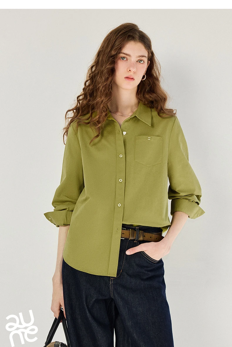 TOYOUTH Women's Pure Cotton Cavalry Twill Blouse 2026 Autumn New Long Sleeve Loose Fit Athletic Preppy Lazy Commute Style