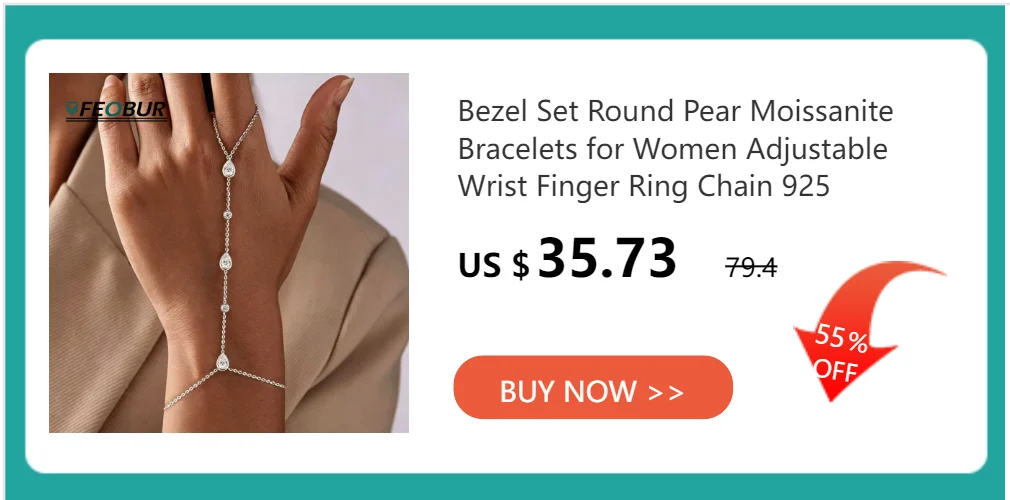 Bezel Set Round Pear Moissanite Bracelets for Women Adjustable Wrist Chain Finger Ring Bracelet 925 Sterling Silver Jewelry Gift