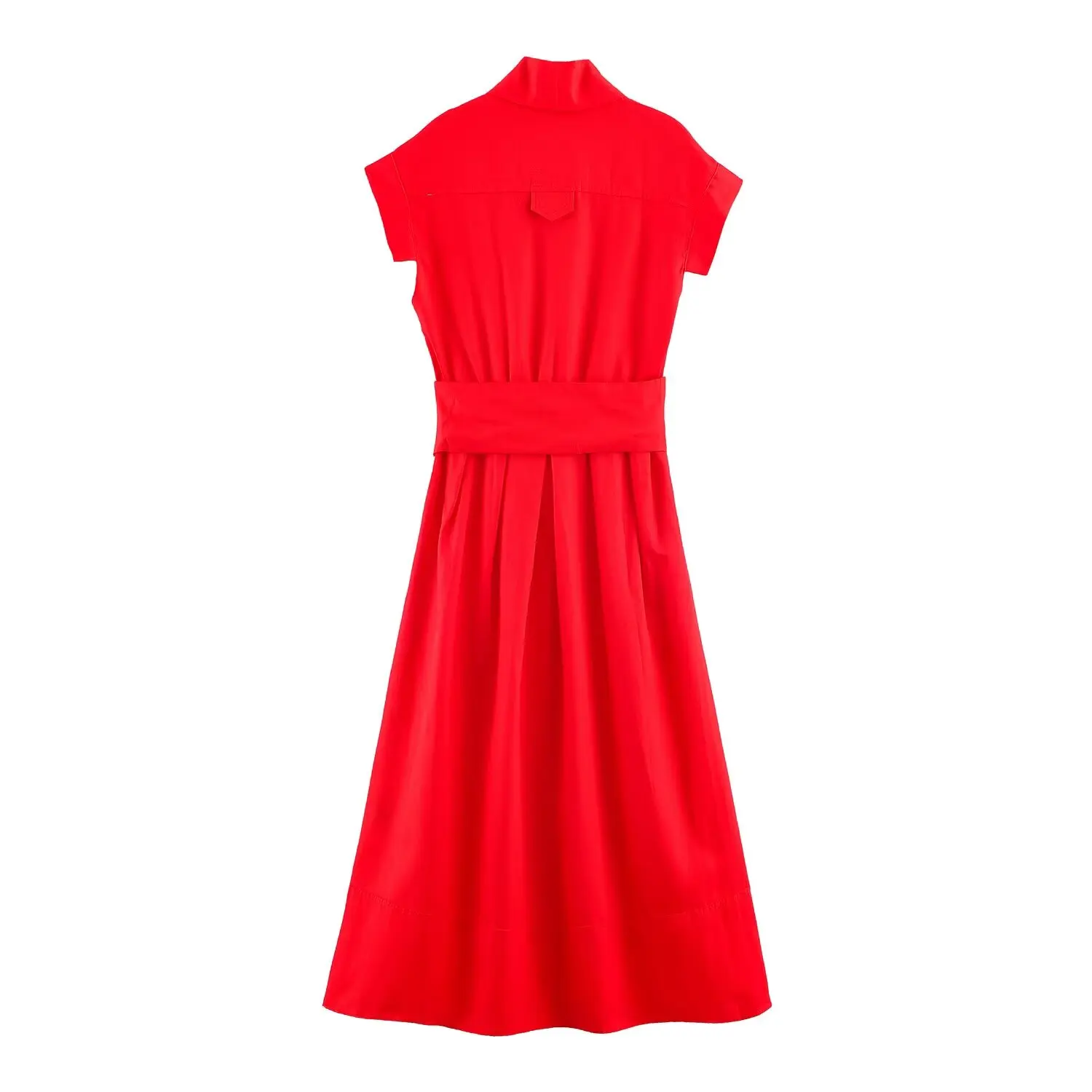 BSAY 2026 Women V Neck Cap Sleeve Midi Dress Self Tie Belt Waist Shirt Style A Line Solid Color Elegant Summer Casual Long Dress