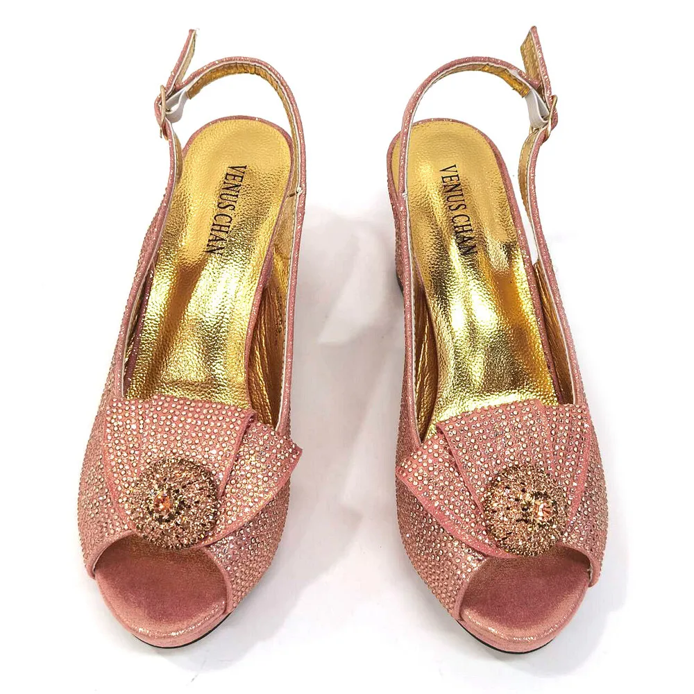 2026 Elegant Orange Peep-Toe Women Heel Pumps Italian Rhinestone Shoes & Bags Matching Set For Wedding Party Evening Occasions