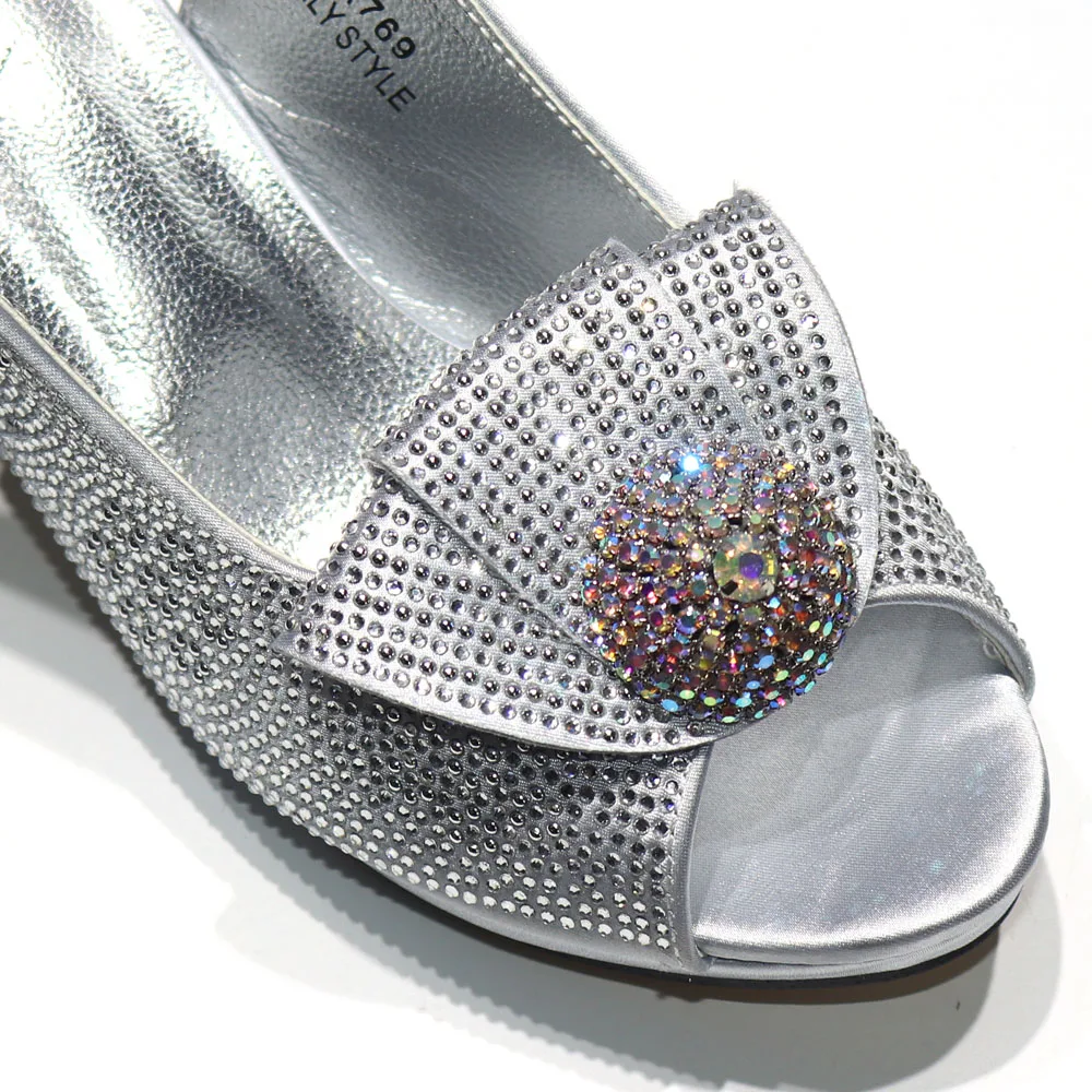 2026 Elegant Orange Peep-Toe Women Heel Pumps Italian Rhinestone Shoes & Bags Matching Set For Wedding Party Evening Occasions