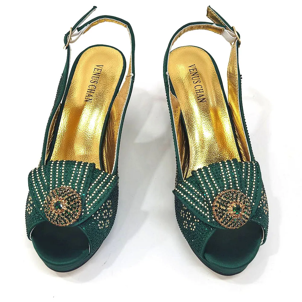 2026 Elegant Orange Peep-Toe Women Heel Pumps Italian Rhinestone Shoes & Bags Matching Set For Wedding Party Evening Occasions