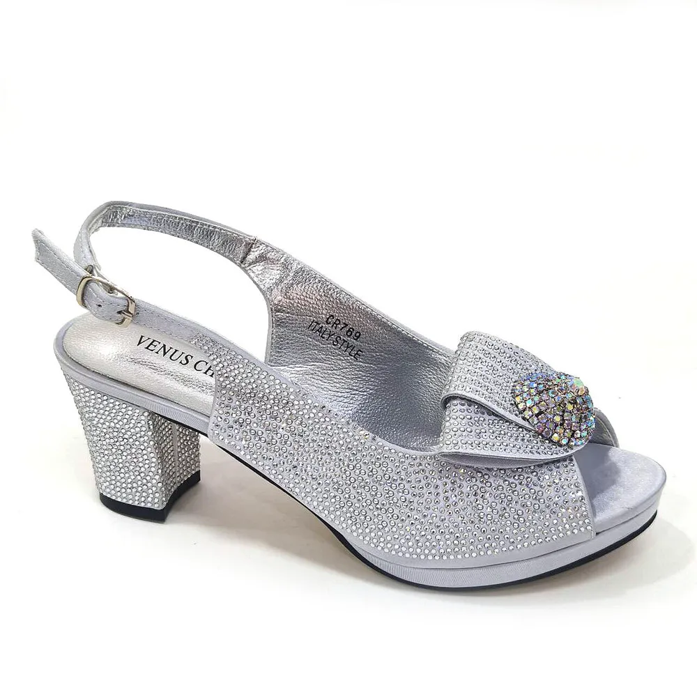 2026 Elegant Orange Peep-Toe Women Heel Pumps Italian Rhinestone Shoes & Bags Matching Set For Wedding Party Evening Occasions